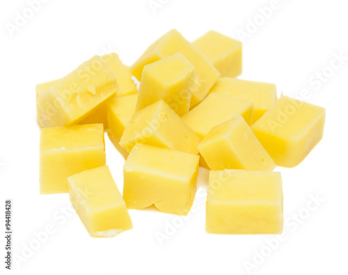 cheese cubes on white background