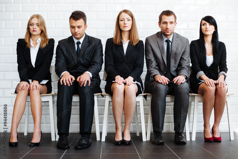 Stressed business people wiating for job interview - obrazy, fototapety, plakaty 