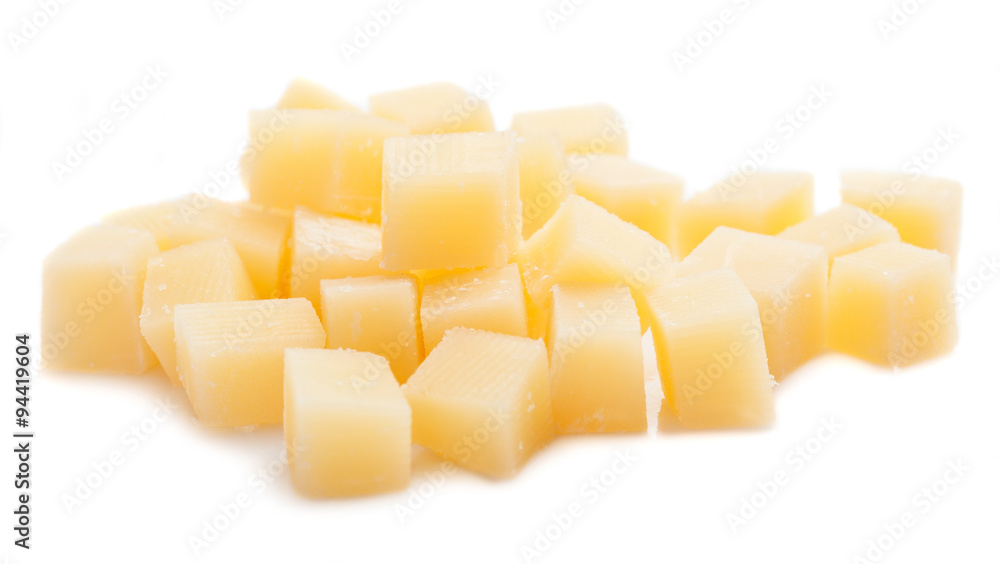 parmesan cheese cubes isolated on a white background parmesan cheese cubes isolated on a white background