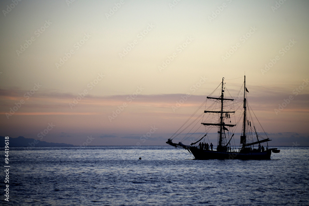 Sailing yaht in open sea