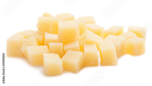 parmesan cheese cubes isolated on a white background