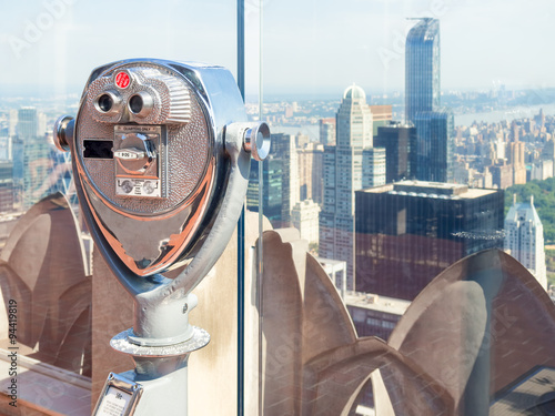 Binoculars looking at the New York skyline