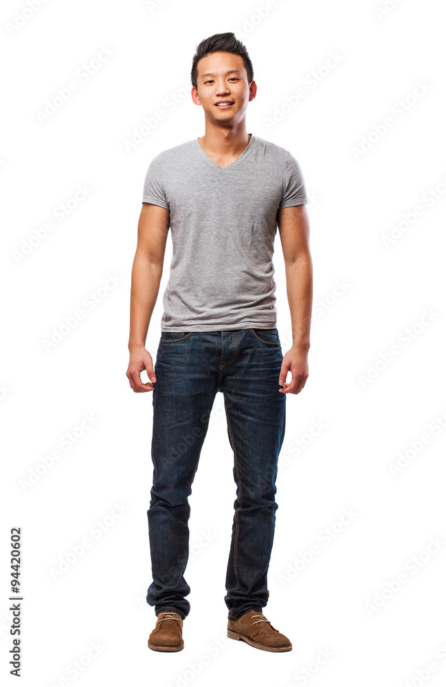 full body of a chinese man on a white background Stock Photo