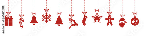 christmas ornaments hanging red isolated background
