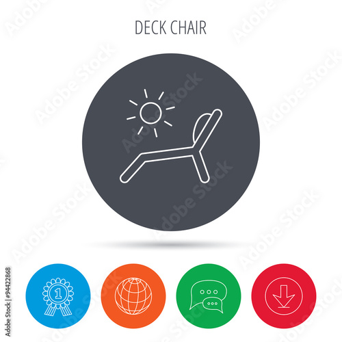 Deck chair icon. Beach chaise longue sign.