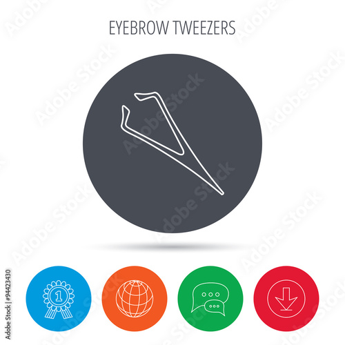 Eyebrow tweezers icon. Cosmetic equipment sign.