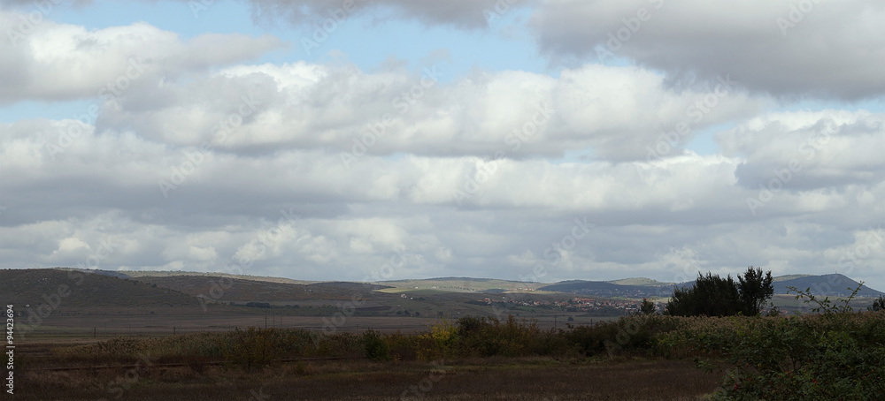 Panorama of the valley and cloudy sky