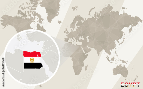 Zoom on Egypt Map and Flag. World Map.