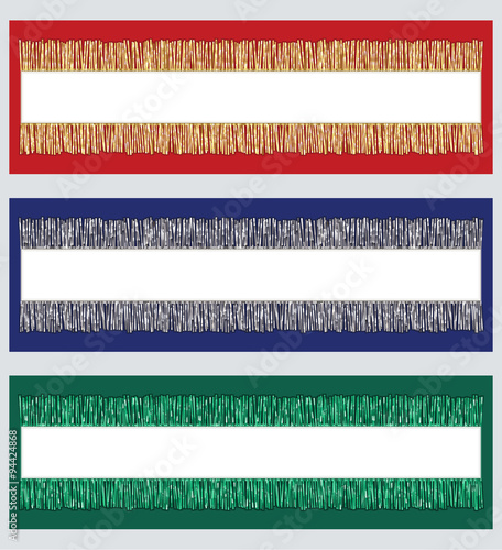 Set of three horizontal banner template with sparkling  tinsel stripes and white space in the middle