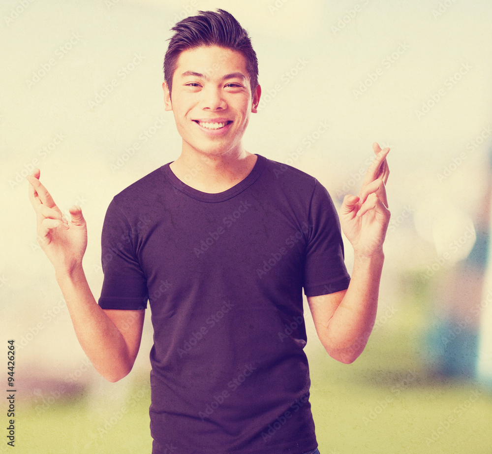 cool chinese-man crossing fingers cool chinese-man crossing fingers