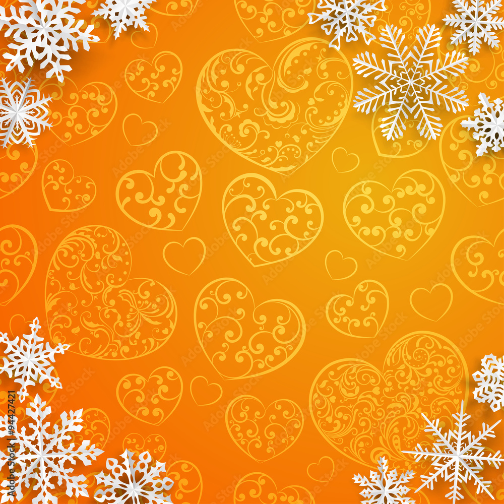 Christmas background with snowflakes on background of hearts Christmas background with snowflakes on background of hearts