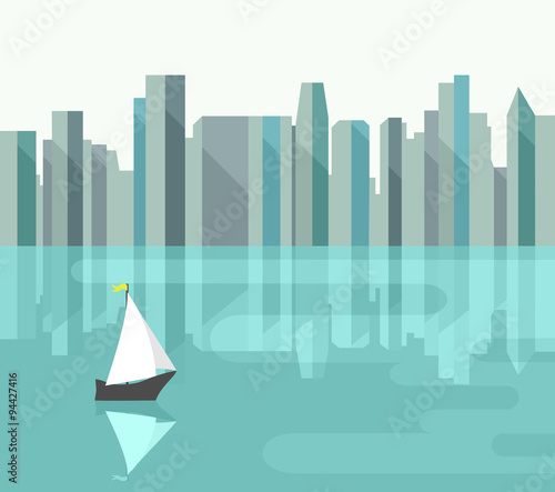 Abstract City With Reflection On Bay