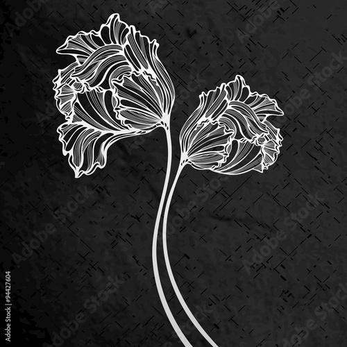 Fototapeta Naklejka Na Ścianę i Meble -  Engraved Background With Abstract Tulips