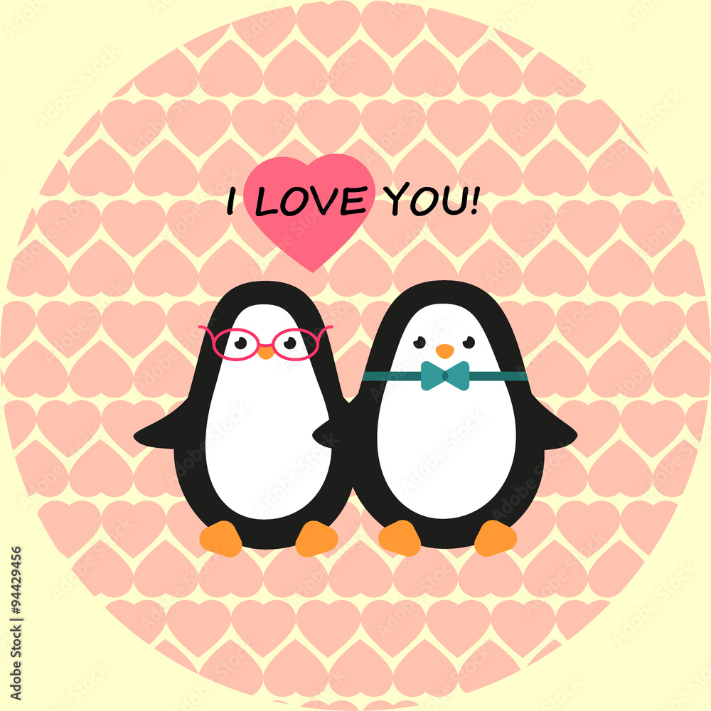 Fototapeta premium Card: love the penguins