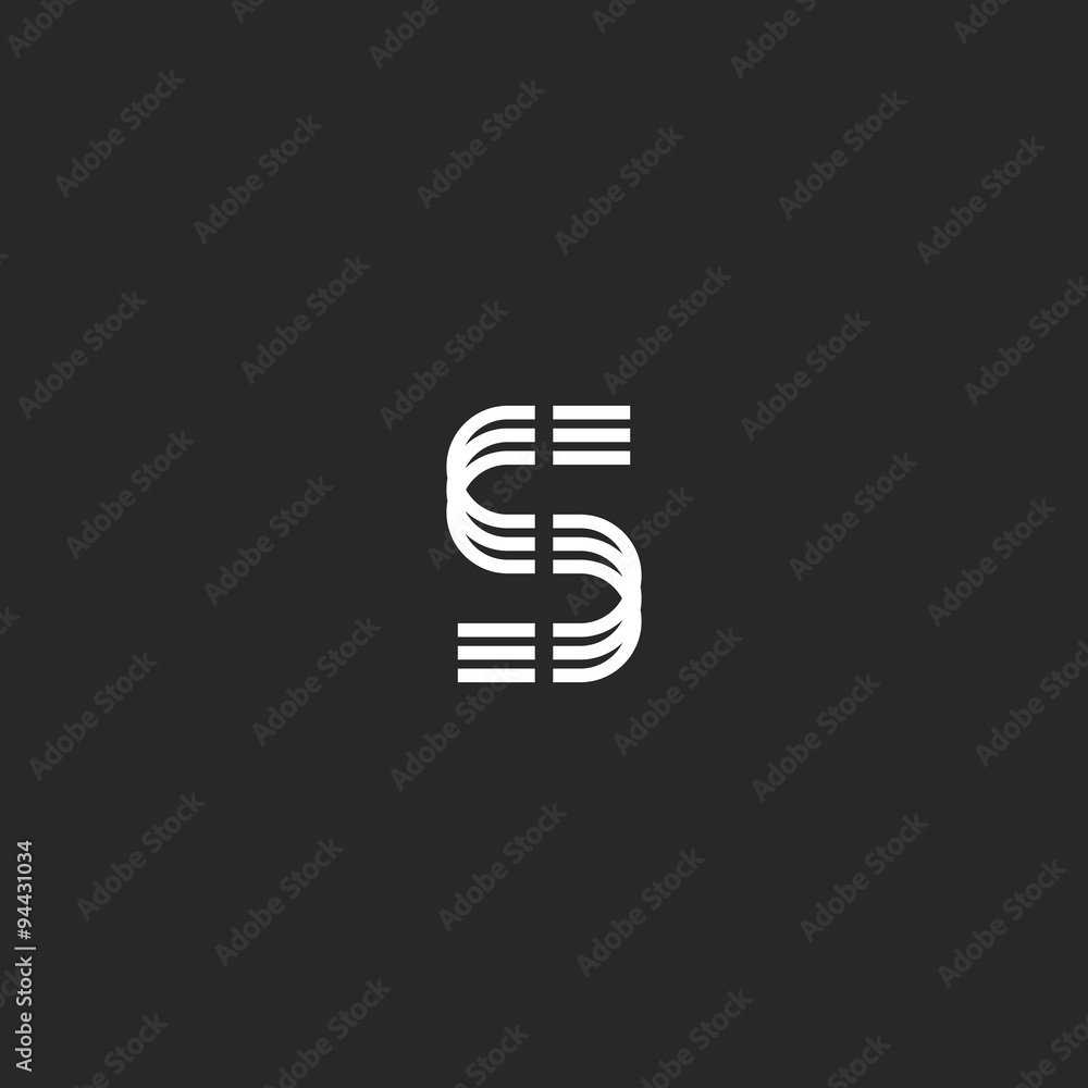 Obraz premium Letter S monogram logo, mockup thin line design element, black and white creative template emblem brand