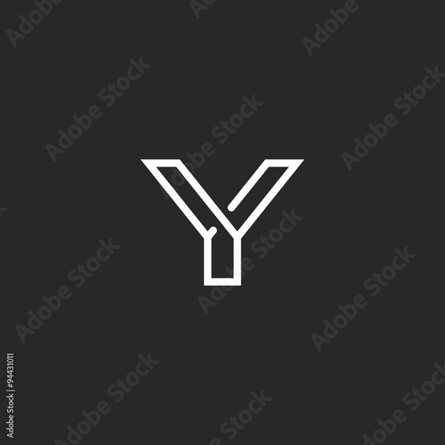 Y letter logo monogram, thin line design element, mockup black and white hipster wedding invitation emblem