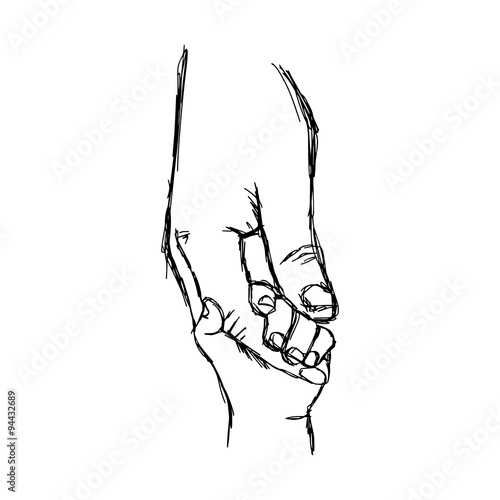 illustration vector doodle hand drawn sketch of parent holds the hand of a child