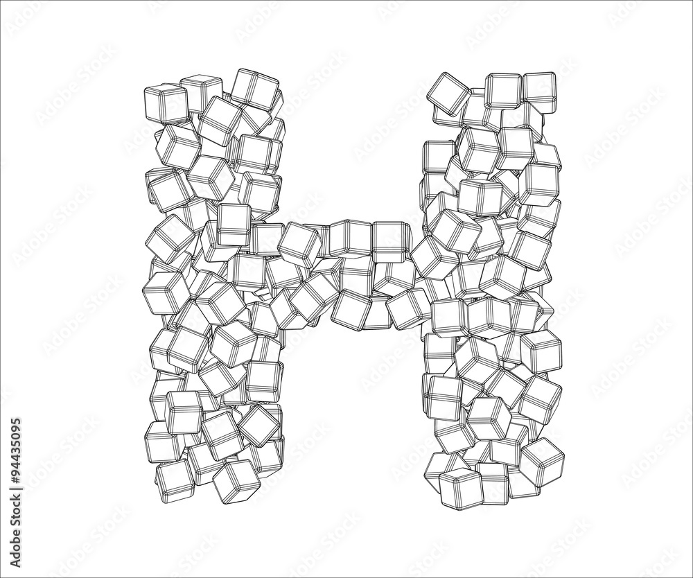 Letter H from vector contours. The letter H consists of a vector of cubes.