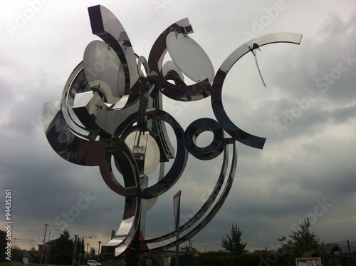 Metal sculpture with a mirrors in front of the Hotel Vitality in Vendryně, Czech Republic photo