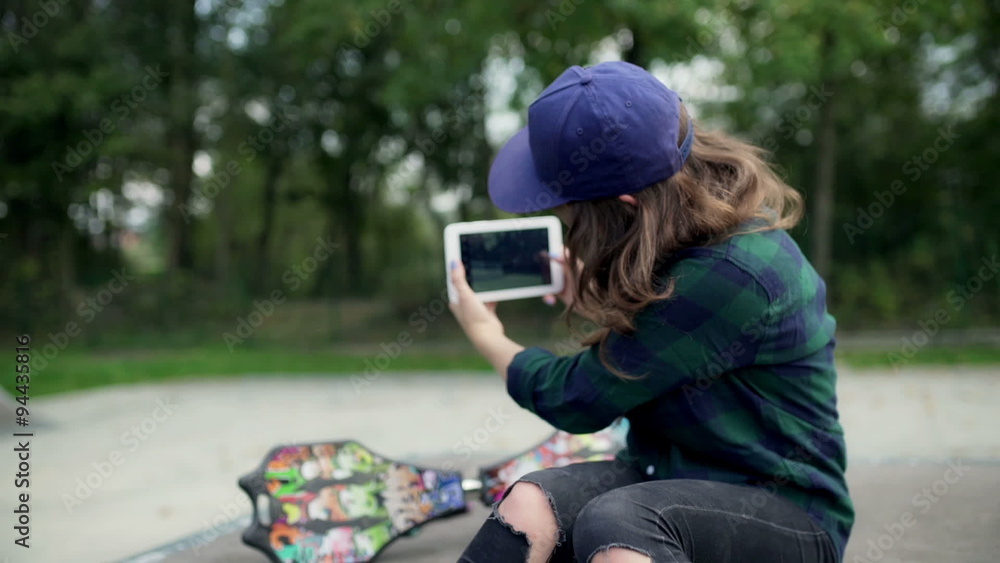Girl making film on tablet while spending time in skate park
Girl making film on tablet while spending time in skate park