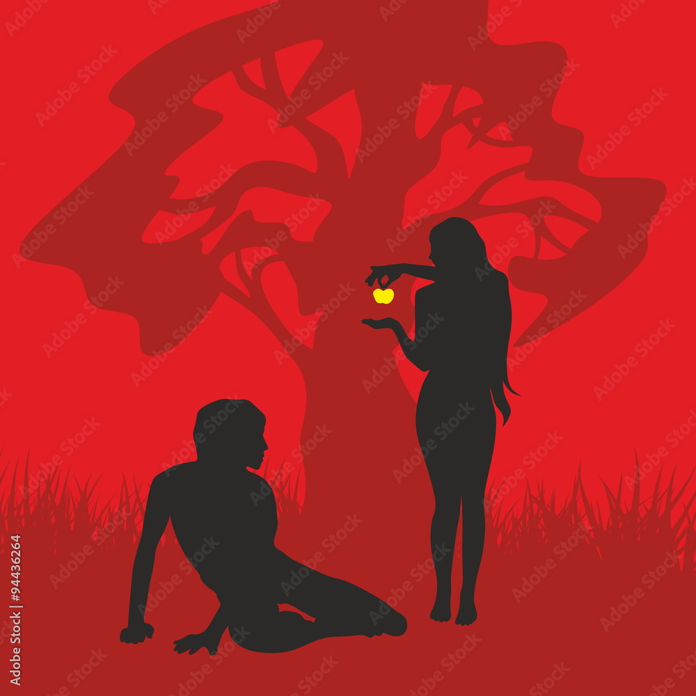 Adam And Eve Silhouette Hand Drawn Stock Vector Adobe Stock