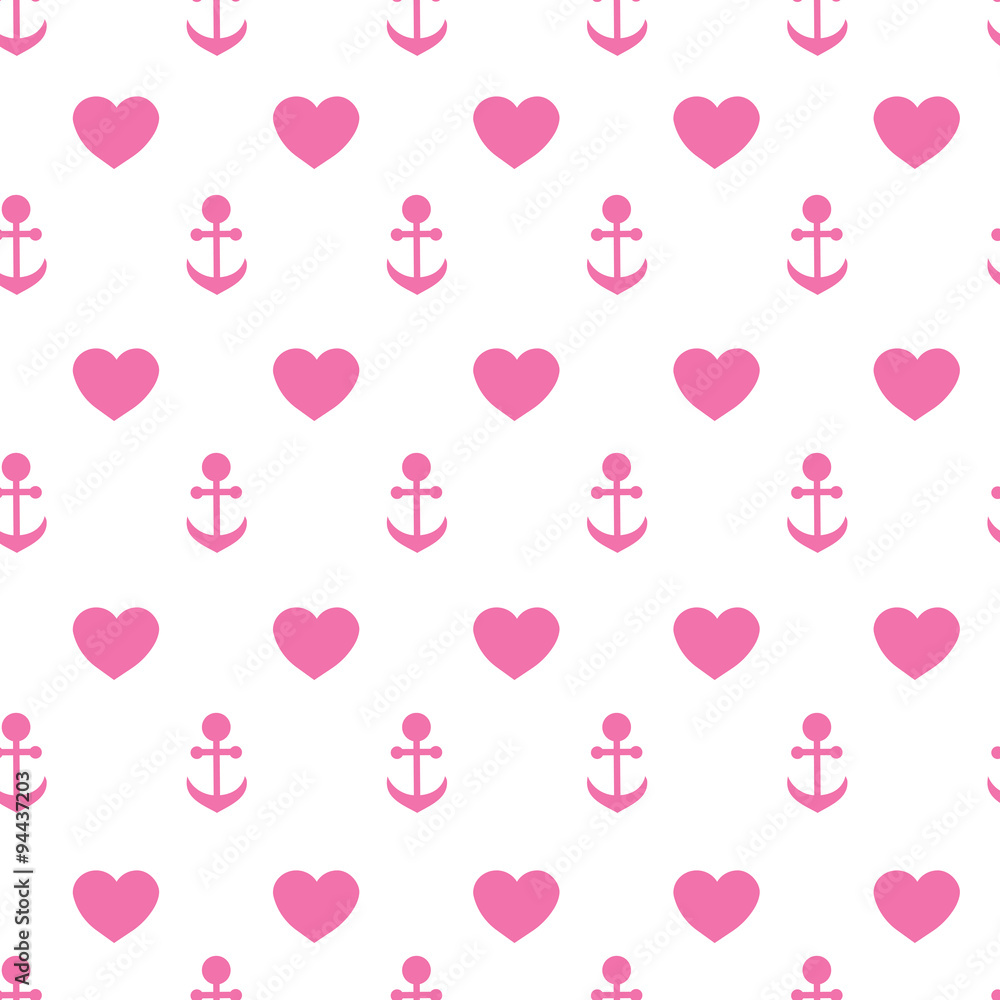 Vector seamless texture of anchors and hearts