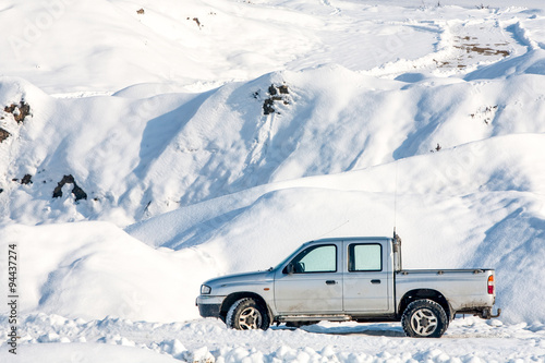 Experience the ultimate off road adventure with our winter ready car,leaving marks on the road that showcase its exceptional off road capabilities.