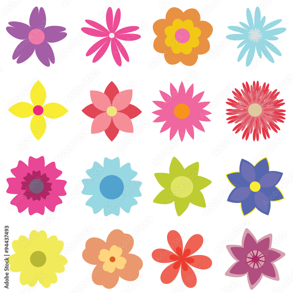 Set of vector flowers of various shapes and colors Set of vector flowers of various shapes and colors