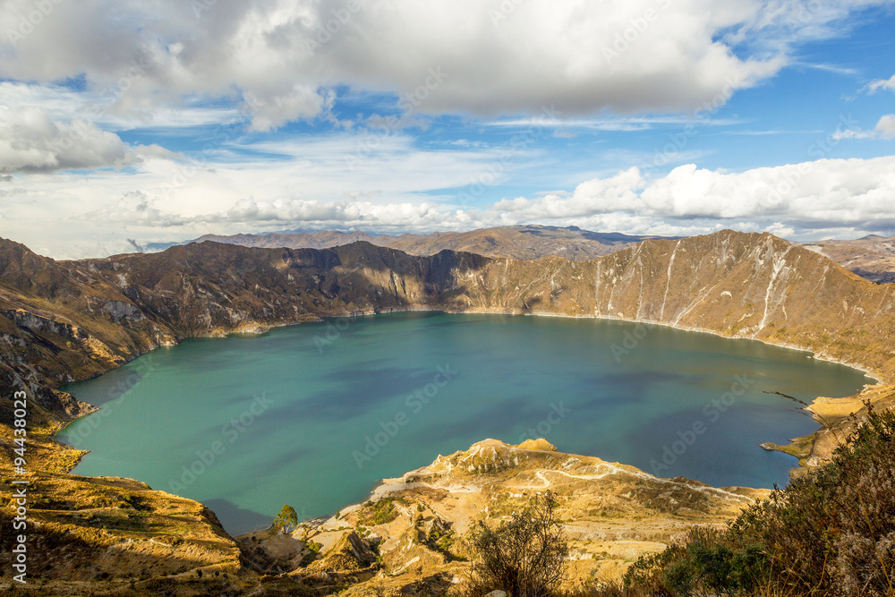 Indulge in the breathtaking panorama of the Quilotoa Crater lagoon nestled amidst the Ecuadorian Andes showcasing the serene beauty of this dormant volcanic wonder Indulge in the breathtaking panorama of the Quilotoa Crater lagoon nestled amidst the Ecuadorian Andes showcasing the serene beauty of this dormant volcanic wonder