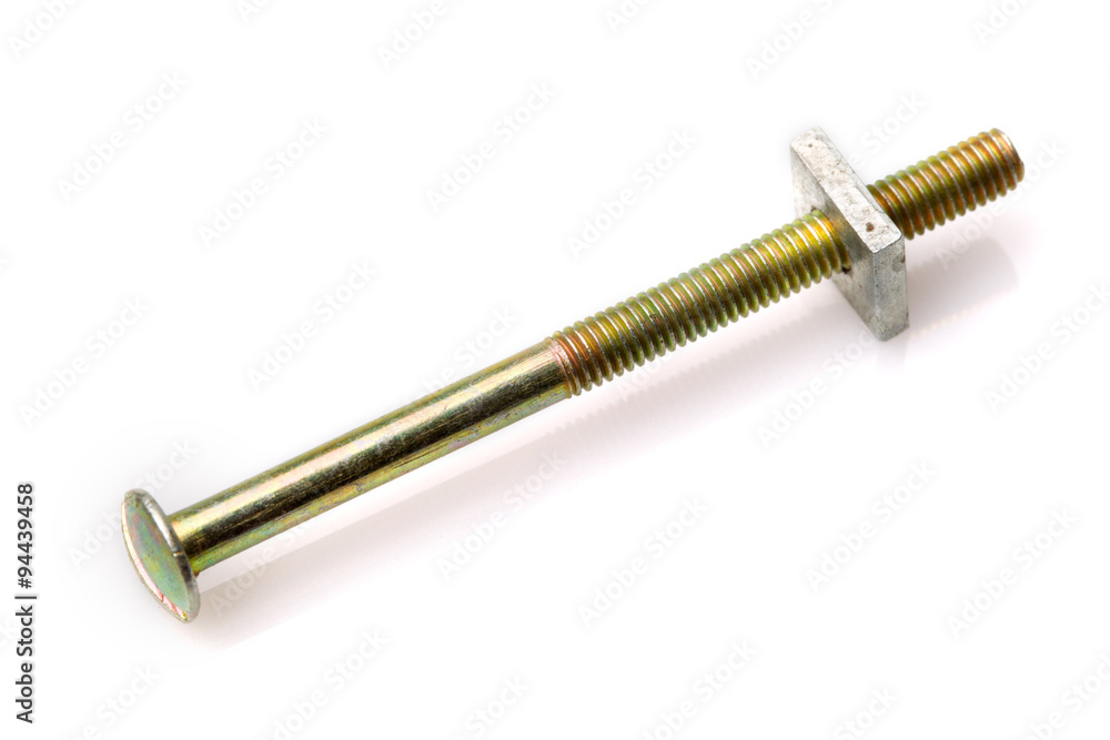 Highly versatile screw and nut with small step thread,commonly utilized in electrical machines; captured in a professional isolated studio shot. Highly versatile screw and nut with small step thread,commonly utilized in electrical machines; captured in a professional isolated studio shot.