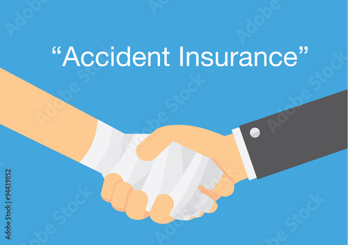 Check hand of hand has first aid with bandage and hand of business . This illustration meaning to personal insurance accident coverage