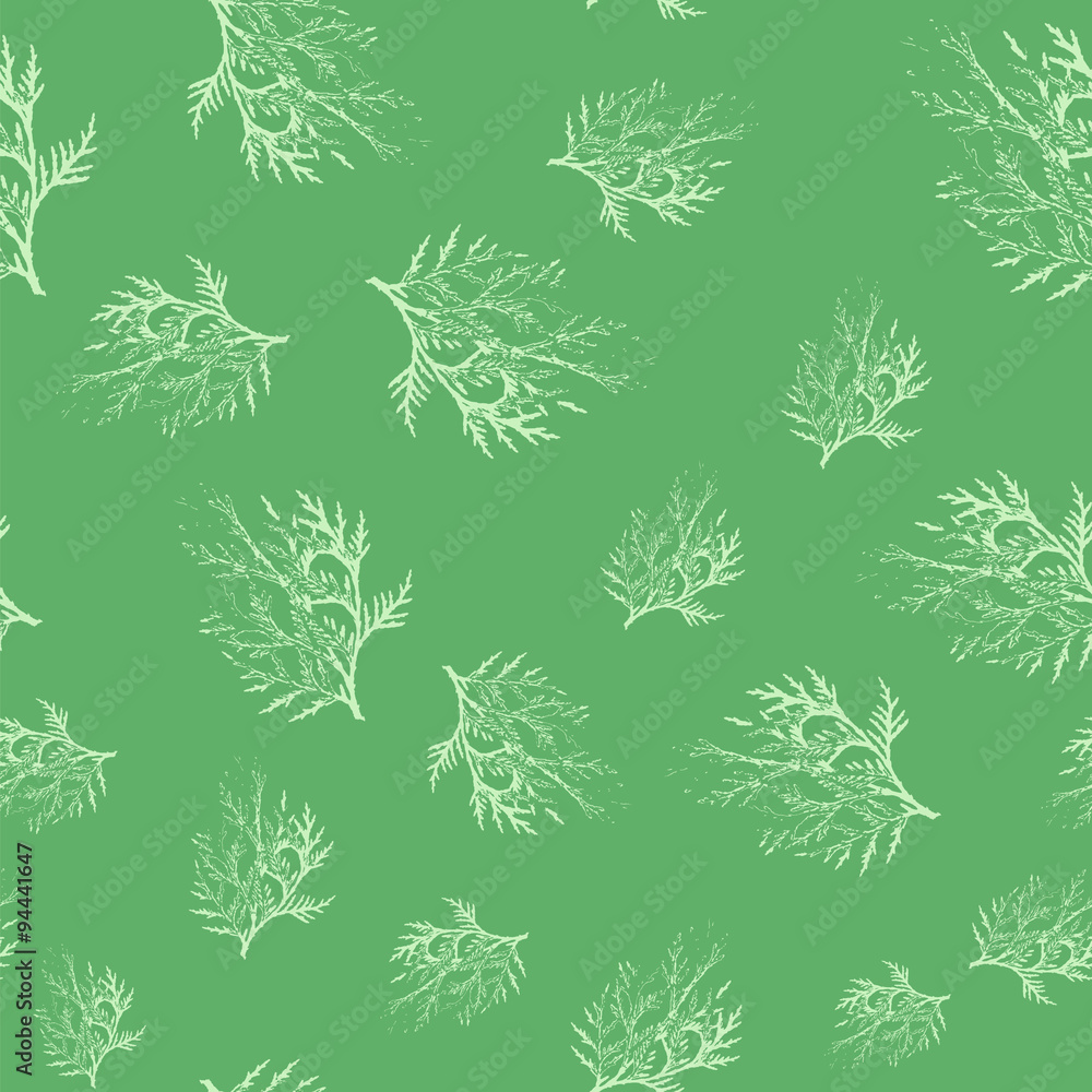 Pattern with branches in pastel on green background