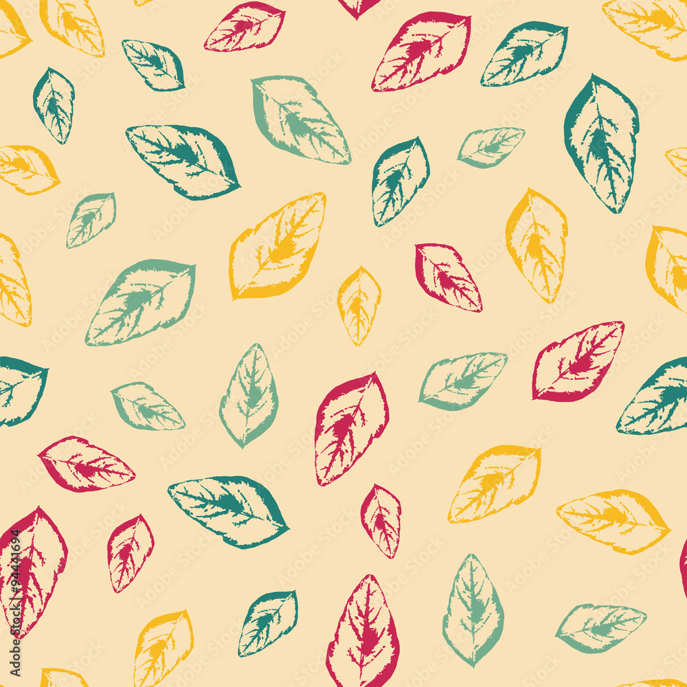 Pattern with leaves on pale yellow background Pattern with leaves on pale yellow background