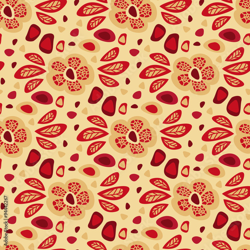 Seamless floral pattern with red leaves