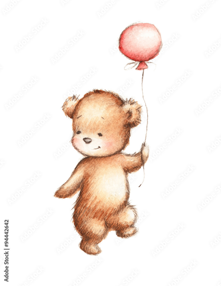 Fototapeta premium baby bear with pink balloon