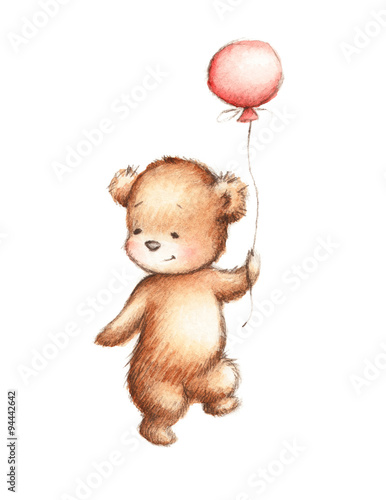 baby bear with pink balloon