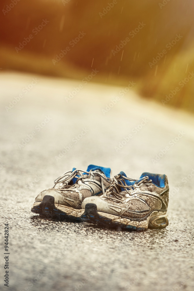 Worn-out mens running shoes