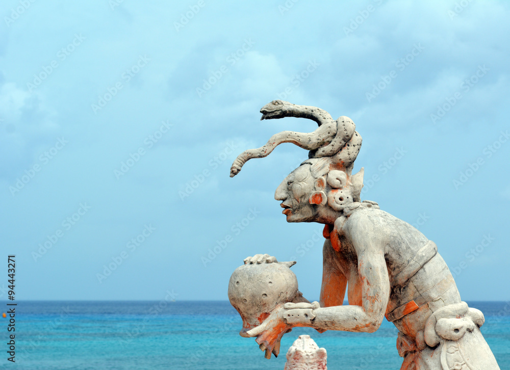 Fototapeta premium Mayan Snake Queen Statue/ Mayan Snake statue is about 500 years old and was dedicated to the Snake Queen in Cozumel Mexico.