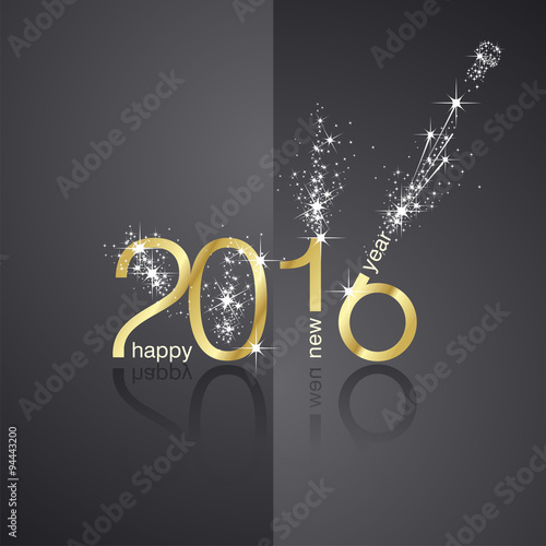 New Year 2016 firework front back black background