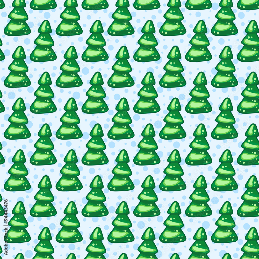 Obraz premium Seamless pattern of Christmas trees with snowflakes