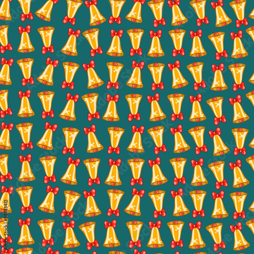 Seamless pattern of Christmas bells with red bows