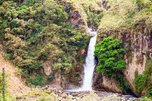 A breathtaking landscape in Ecuador's Banos, nestled in the Andes of South America. This place offers stunning waterfalls and lush canopy views.