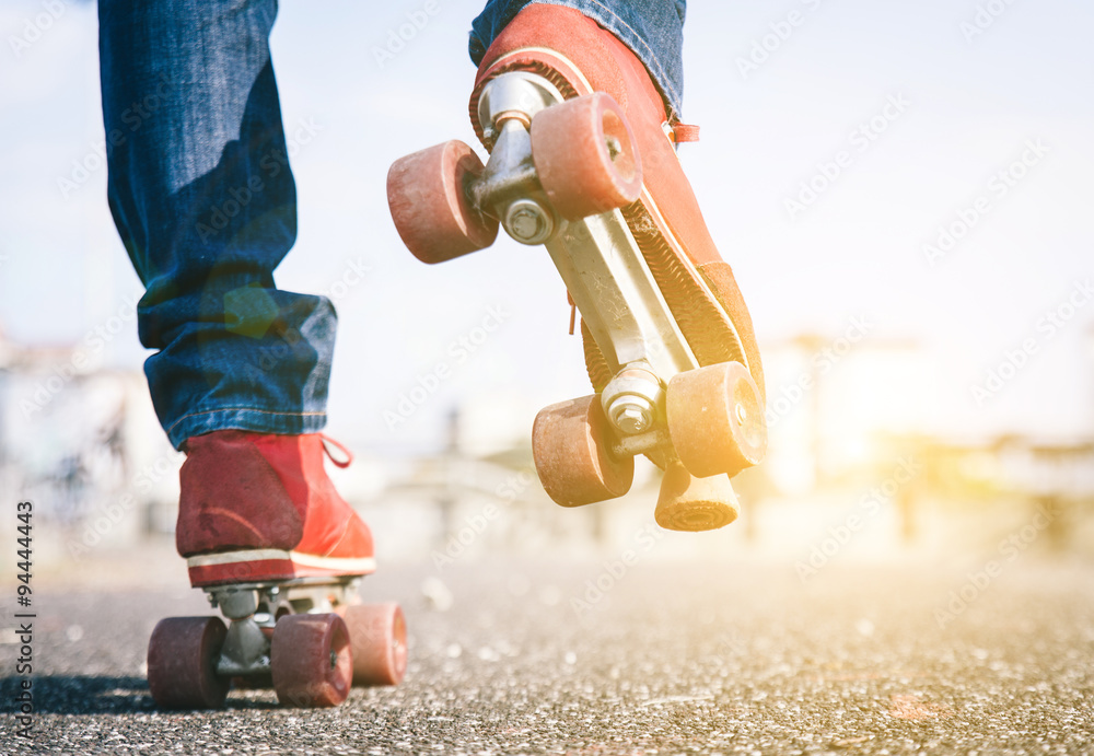 Skater close up in action - obrazy, fototapety, plakaty 