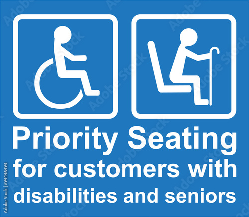 Priority Seating for customers with disabilities and seniors sign Vector