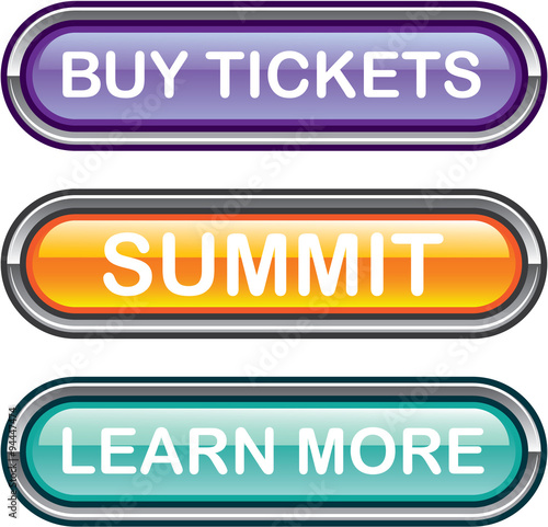 Buy tickets summit learn more buttons glossy Vectors