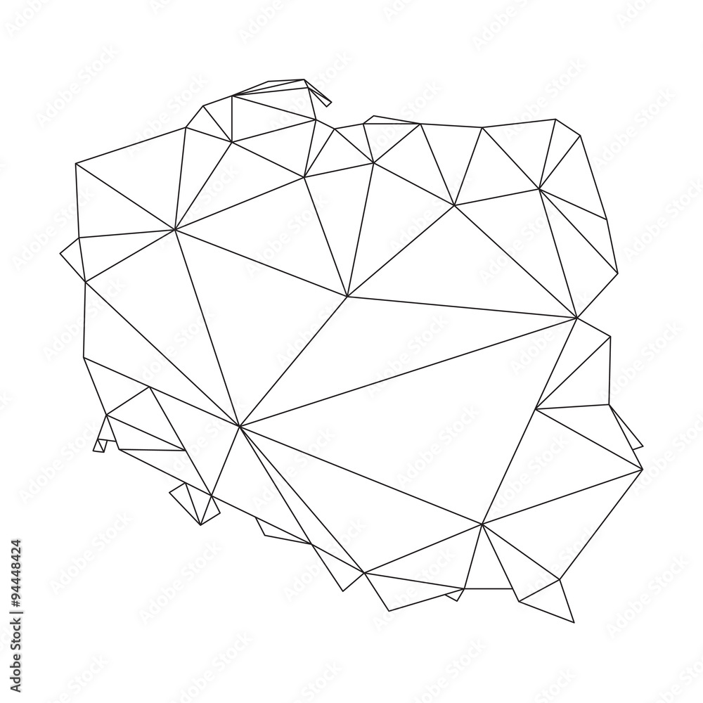 Naklejka premium black polygonal outline of vector map of Poland