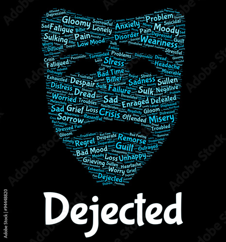 Obraz na plátne Dejected Word Represents Wordclouds Disconsolate And Unhappy