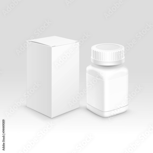 Vector Blank Medical Packaging Paper Box and Bottle for Pills