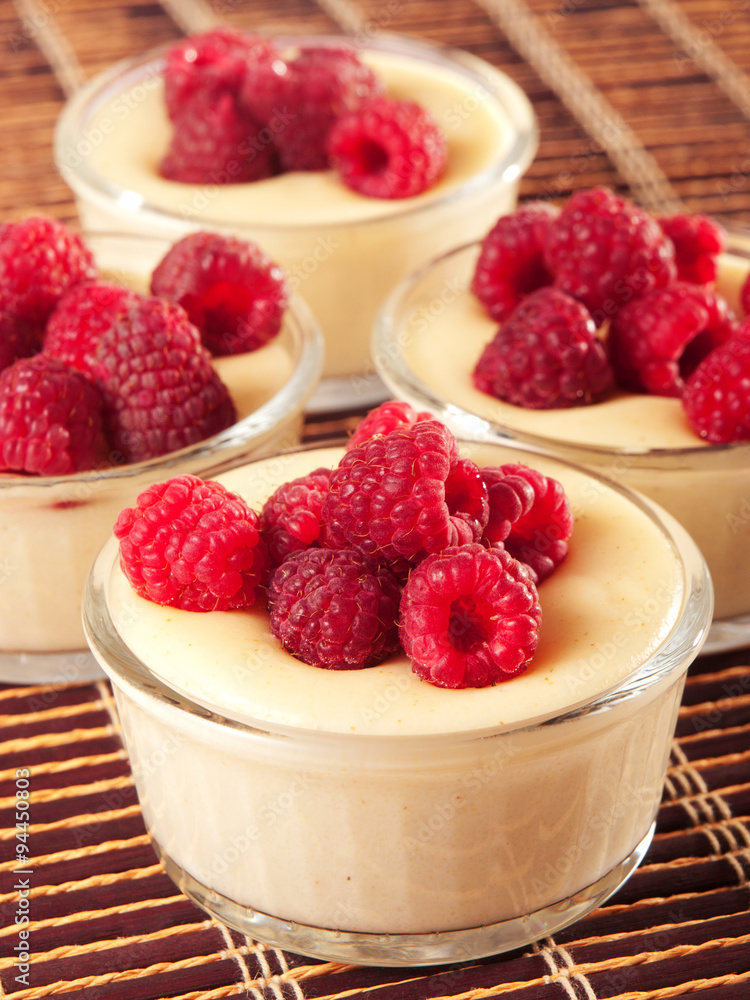 Vanilla cream with raspberries