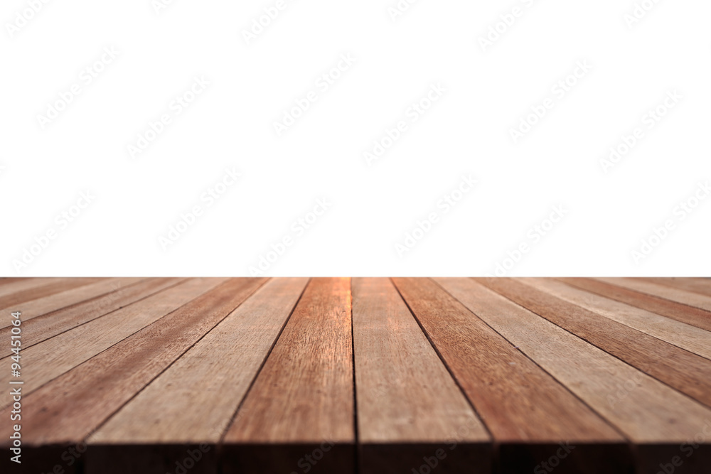 Empty top of wooden table or counter isolated on white backgroun Empty top of wooden table or counter isolated on white backgroun